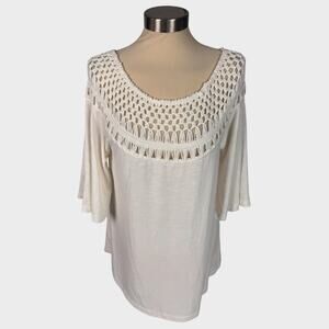 Blue B. Collection Small Soft Cream White Crochet Neckline Top